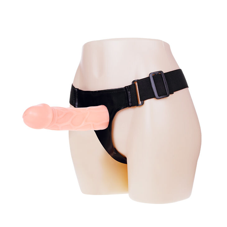 Страпон порожнистий фалопротез Baile Strap On з кріпленням на трусиках, беж