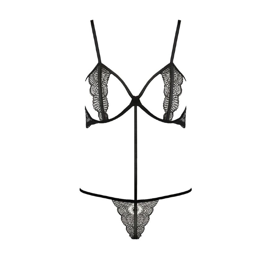 Комплект белья Passion Exclusive QUENTRIS BIKINI XXL/XXXL, black, стринги и полуоткрытый лиф
