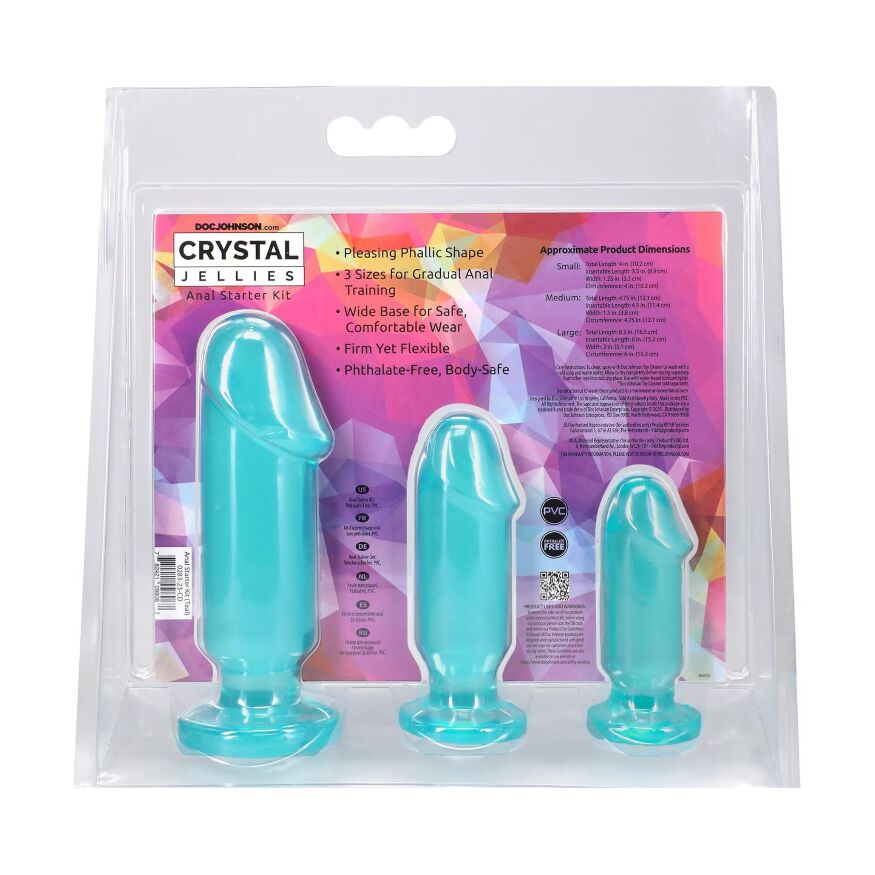 Набор анальных пробок Doc Johnson Crystal Jellies - Anal Starter Kit- Teal