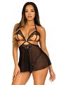 Сорочка беби-долл с открытыми чашками Leg Avenue Lace and mesh babydoll &amp; panty Black M, стринги