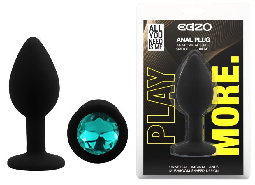 Силиконовая анальная пробка EGZO - Silicone Black Round Plug Marine, size S