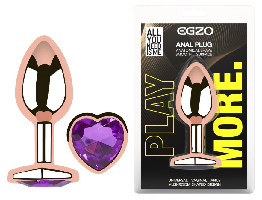 Анальна пробка з кристалом EGZO - Rose Gold Heart Plug Purple size M