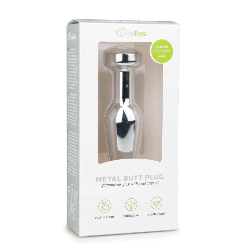 ET145CLR Анальная пробка Easytoys с белым кристаллом, серебряная, 11.4 х 2.8 см