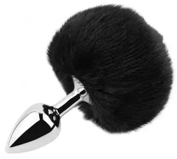 Анальная пробка с хвостом EGZO - Bunny Tail Silver Plug Black, size S