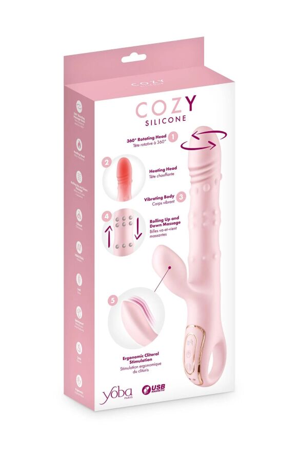 Вибратор-кролик 5в1 Yoba Cozy, вибрация, ротация, пульсация, жемчужный массаж, нагрев