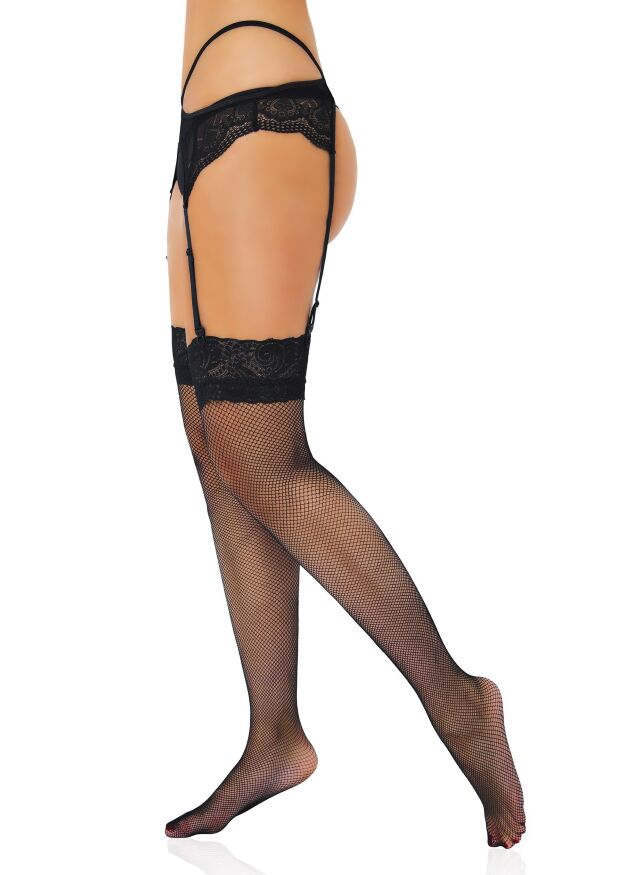 Чулки в мелкую сеточку Daring Intimates, с кружевом, черные