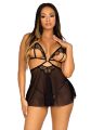 Сорочка бебі-дол з відкритими чашками Leg Avenue Lace and mesh babydoll &amp; panty Black L, стринги