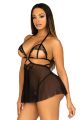 Сорочка бебі-дол з відкритими чашками Leg Avenue Lace and mesh babydoll &amp; panty Black L, стринги