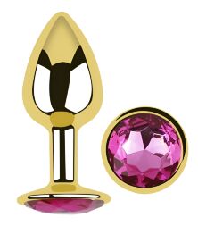 Анальная пробка с кристаллом EGZO - Gold Round Plug Rose size S