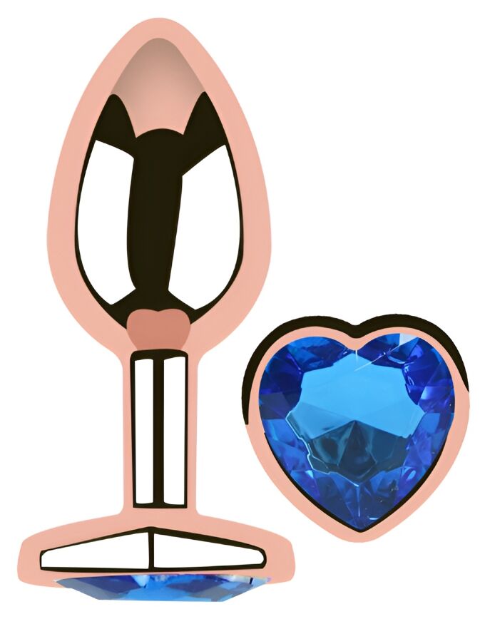Анальна пробка з кристалом EGZO - Rose Gold Heart Plug Blue size S