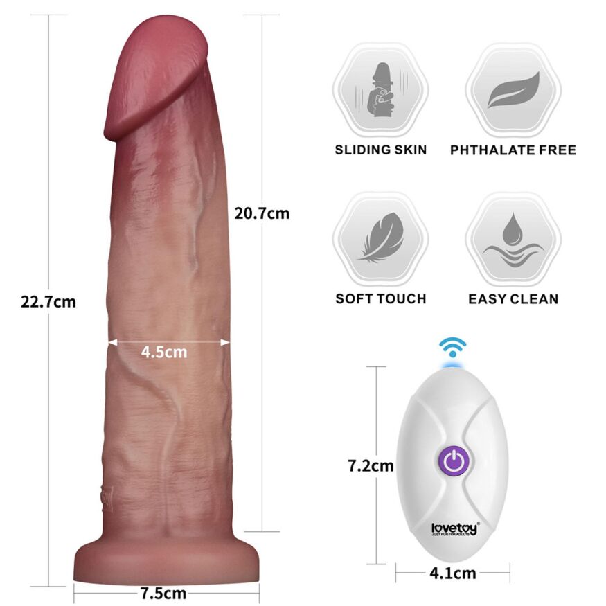Реалистичный вибратор с подвижной кожей LoveToy Vibrating Sliding Skin Pro II Dual Layer Silicone Dong 9" Flesh