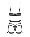 Комплект Obsessive Blomentis 3-pcs set, XL/2XL, м’який ліф, стрінги зі стрепами, пояс із гартерами