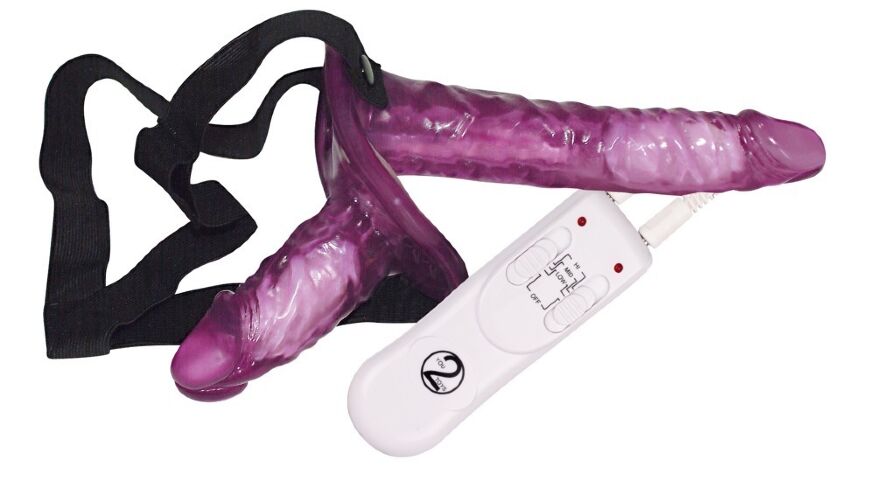 Страпон двойной на ремешках с вибрацией- Vibrating Strap On Duo Lila