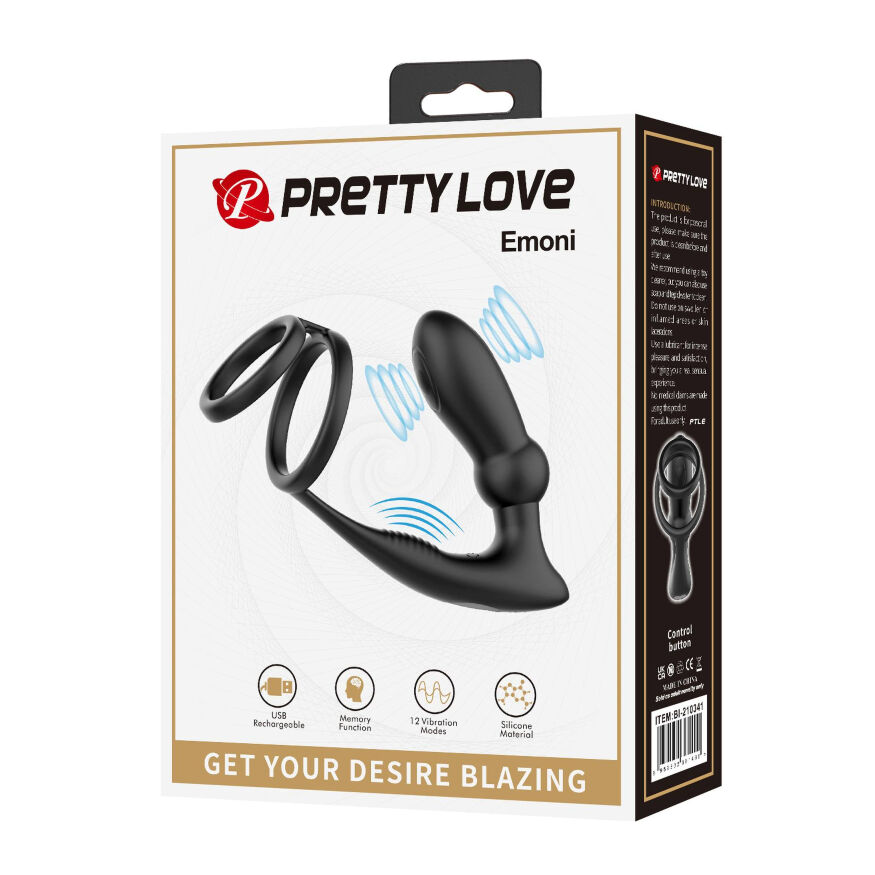 Эрекционное кольцо с анальным вибро стимулятором Pretty Love - EMONI, BI-210341