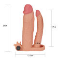 Подовжуюча насадка на член для подвійного проникнення Pleasure X-Tender Vibrating Double Penis Sleeve Add 3" Flesh