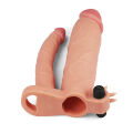 Подовжуюча насадка на член для подвійного проникнення Pleasure X-Tender Vibrating Double Penis Sleeve Add 3" Flesh
