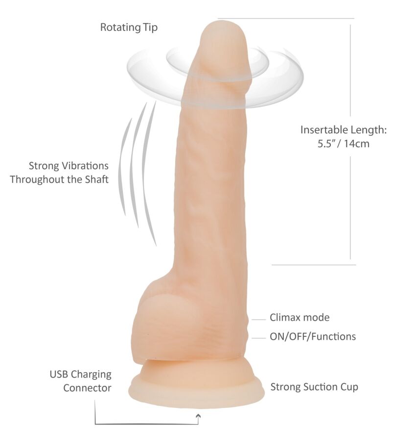Фалоімітатор з вібрацією та ротацією Naked ADDICTION James 8″ Rotating &amp; Vibrating Dong, пульт ДК