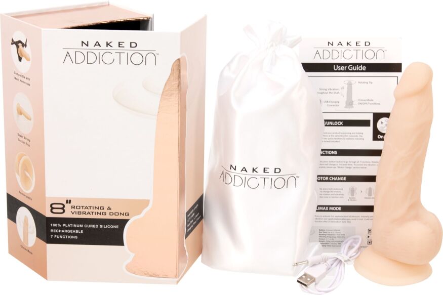 Фалоімітатор з вібрацією та ротацією Naked ADDICTION James 8″ Rotating &amp; Vibrating Dong, пульт ДК