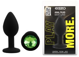 Силіконова анальна пробка EGZO - Silicone Black Round Plug Green, size S