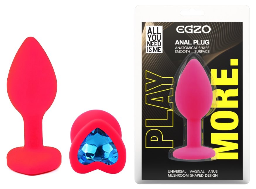 Силиконовая анальная пробка EGZO - Silicone Pink Heart Plug Blue, size S