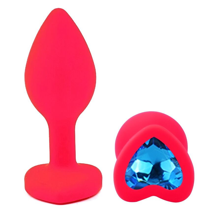 Силиконовая анальная пробка EGZO - Silicone Pink Heart Plug Blue, size S