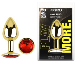 Анальная пробка с кристаллом EGZO - Gold Round Plug Red size S