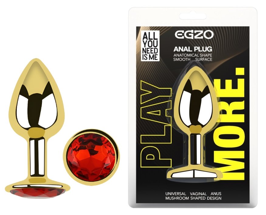 Анальная пробка с кристаллом EGZO - Gold Round Plug Red size S
