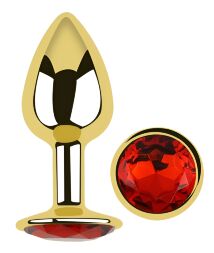 Анальная пробка с кристаллом EGZO - Gold Round Plug Red size S
