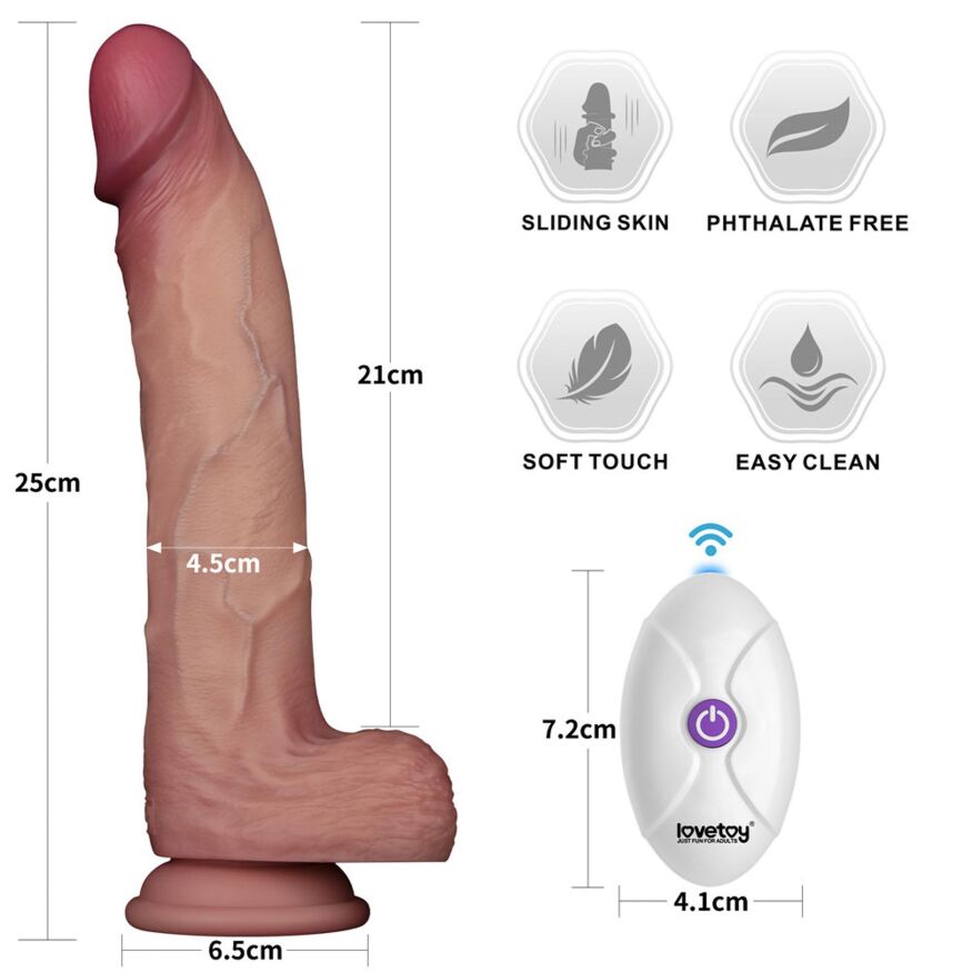 Член с вибрацией и подвижной кожей LoveToy Vibrating Sliding Skin Pro II Dual Layer Silicone Dong 10" Flesh