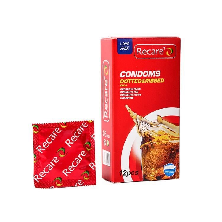 Презервативи Recare Cola Dotted&amp;Ribbed Condoms 12 шт, з пухирцями та ребрами, аромат: Кола