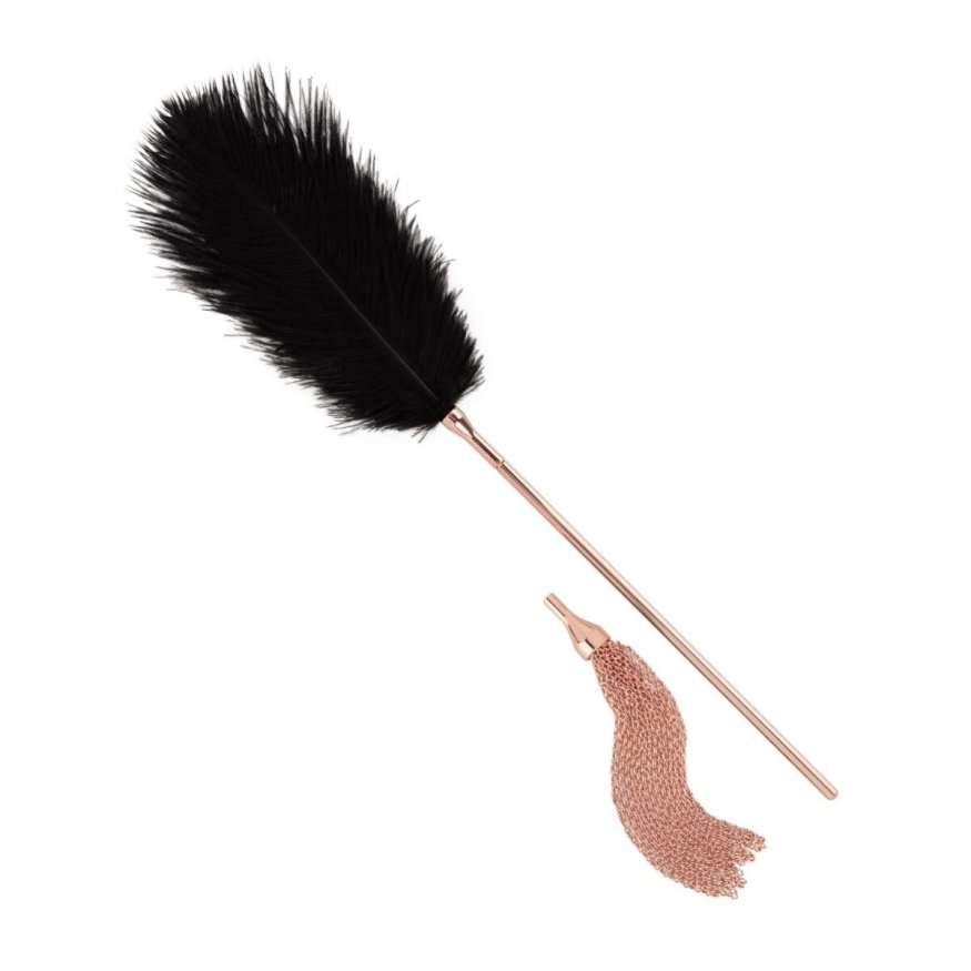 Щекоталка с металлическим флоггером Rosy Gold - Feather Tickler &amp; Whip