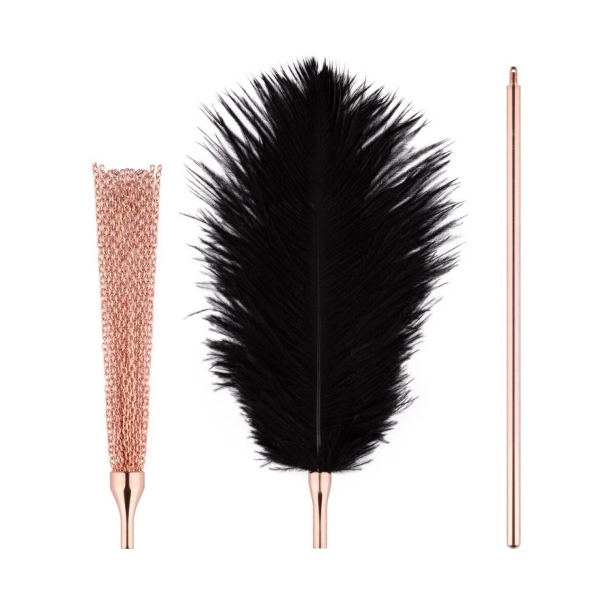 Щекоталка с металлическим флоггером Rosy Gold - Feather Tickler &amp; Whip
