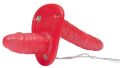 Тонкий подвійний страпон з вібро - Bad Kitty Vibrating Strap-On Duo