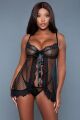 Пеньюар черный, размер М Emma Polka Dot Mesh Babydoll