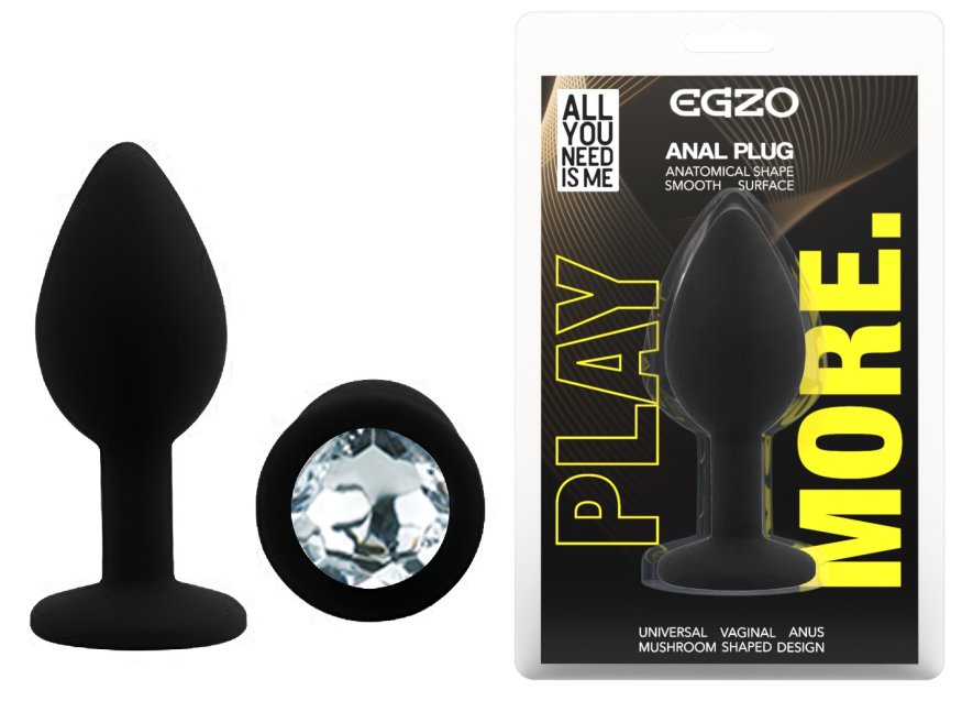 Силіконова анальна пробка EGZO - Silicone Black Round Plug Clear, size S