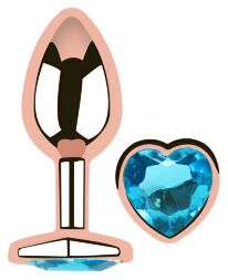 Анальна пробка з кристалом EGZO - Rose Gold Heart Plug Aqua size S