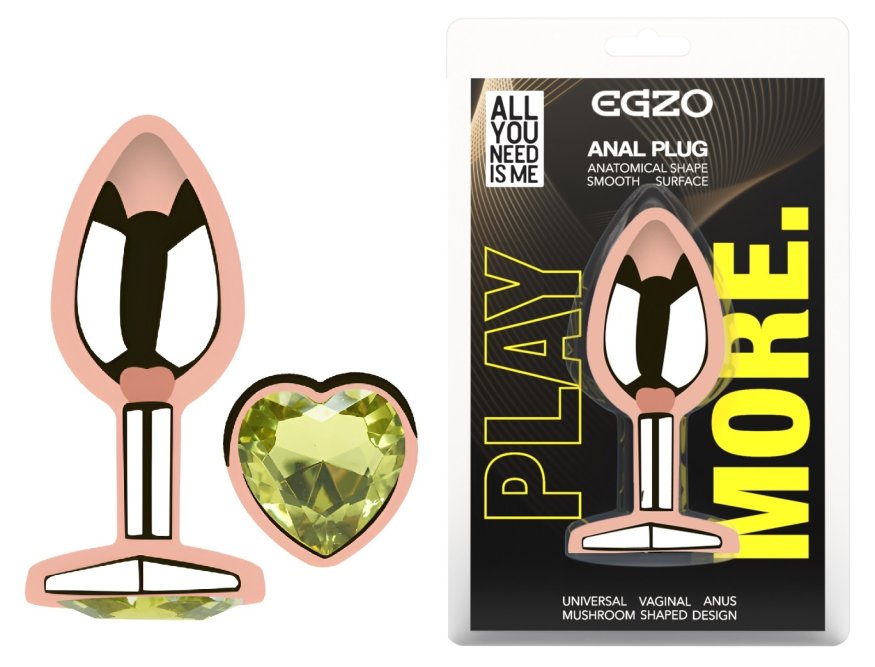 Анальная пробка с кристаллом EGZO - Rose Gold Heart Plug Lime size M