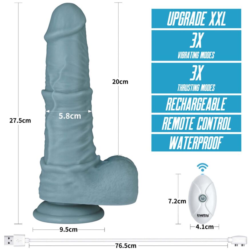 Фалоімітатор з поштовхами - LoveToy Rechargeable Thrusting and Vibrating Silicone Dildo 11" Blue