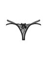 Трусики-стринги Obsessive Blomentis thong, M/L, черные, кружевные, боковинки — двойные полоски