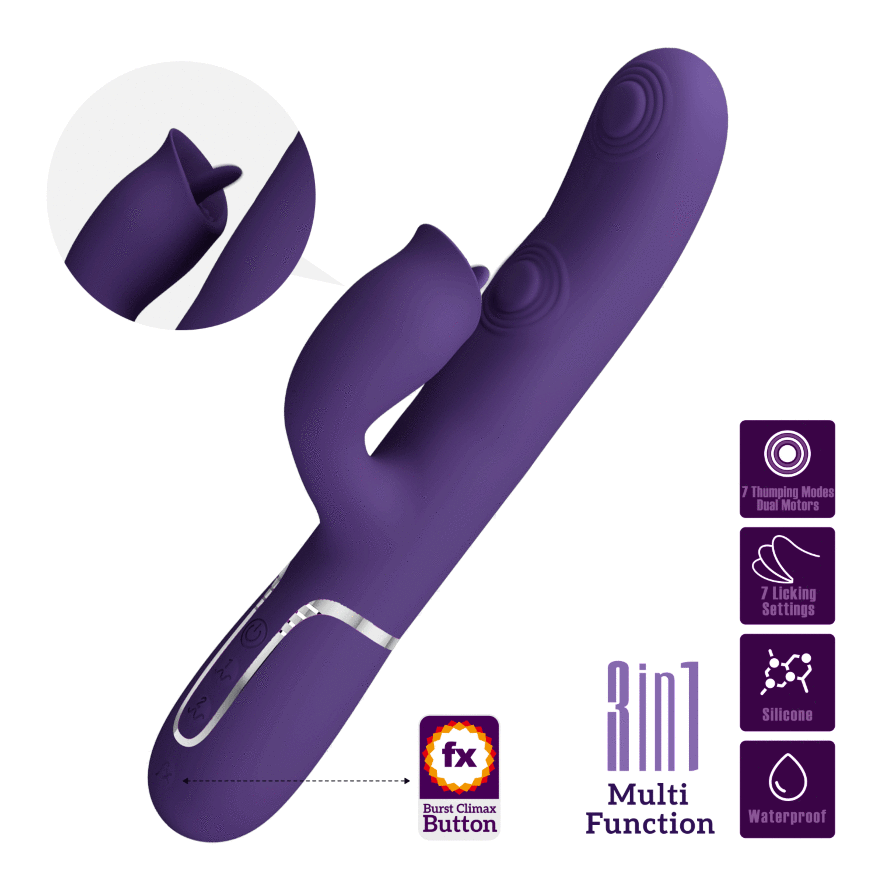 Пульсатор із кліторальним стимулятором серії Pretty Love - Gigi Dark Purple 7 thumping functions 7 licking modes, BW-500035-2