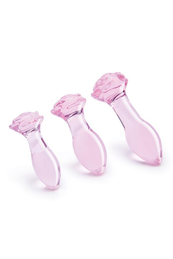 Набір анальних пробок DreamToys Glaze Glass Rosebud скляний, рожевий, 3 шт.