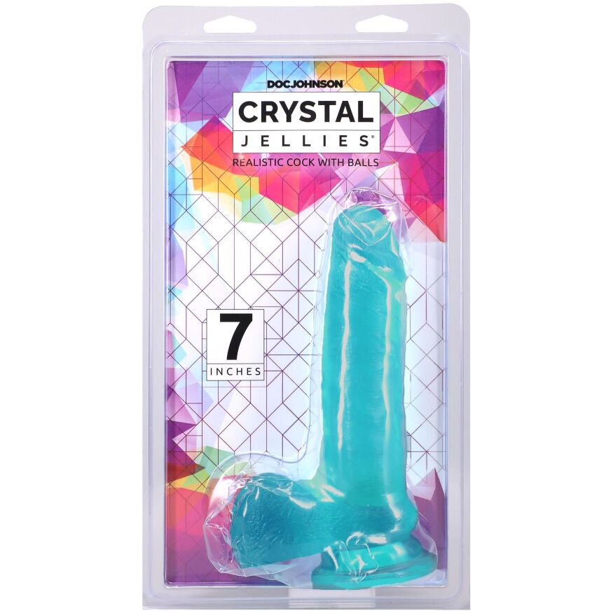 Гелевый фаллоимитатор Doc Johnson Crystal Jellies - 7 Inch Realistic Cock with Balls - Teal