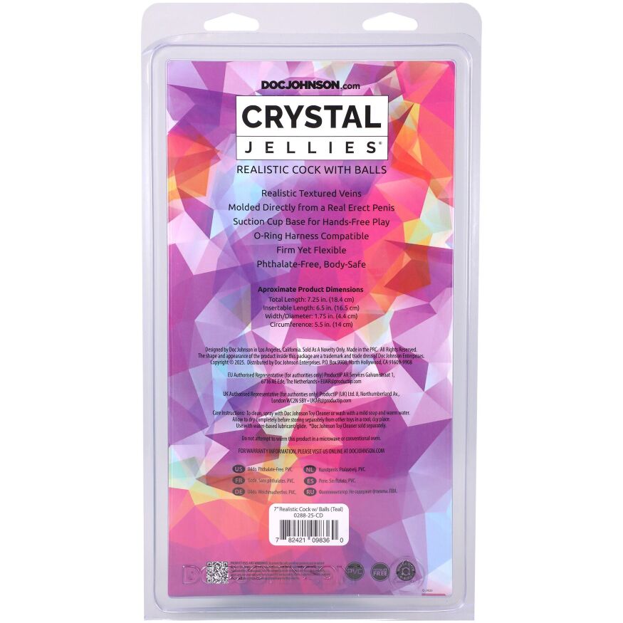 Гелевый фаллоимитатор Doc Johnson Crystal Jellies - 7 Inch Realistic Cock with Balls - Teal