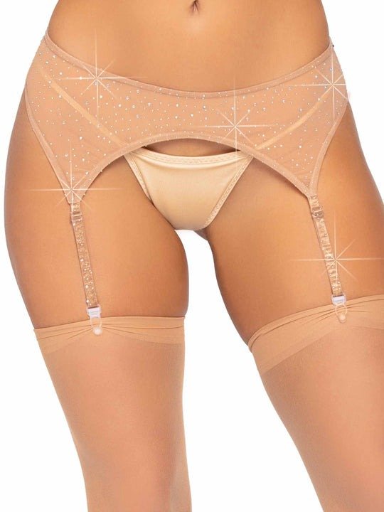 Пояс для чулок со стразами Leg Avenue Roxy бежевый, One Size