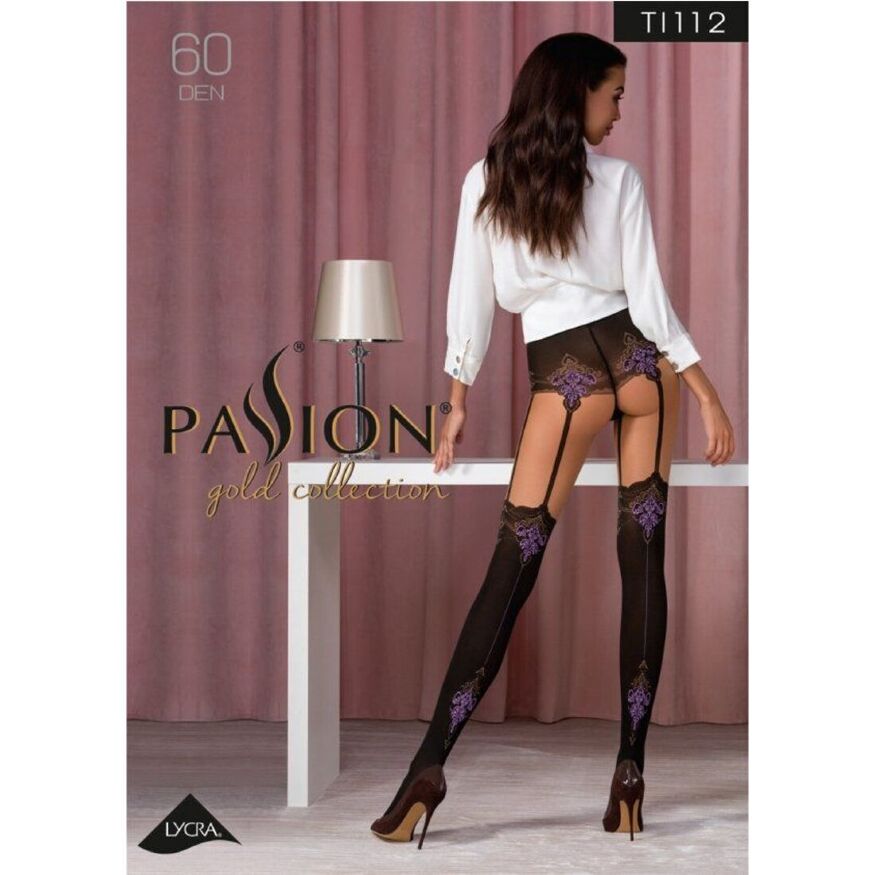 Колготки с эффектом чулок на подвязках PassionTI112 nero-violet 1/2 (60/20 den)