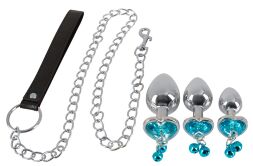 Розкішний набір три конічні металеві пробки та повідець Butt Plug Set with a Leash