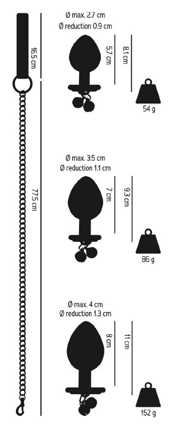 Розкішний набір три конічні металеві пробки та повідець Butt Plug Set with a Leash