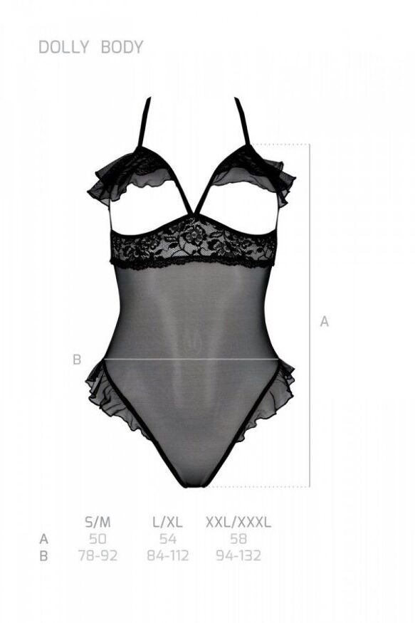 Эротическое боди Passion DOLLY BODY, L/XL, black, с открытыми чашками