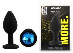 Силіконова анальна пробка EGZO - Silicone Black Round Plug Blue, size S