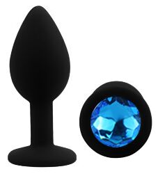 Силіконова анальна пробка EGZO - Silicone Black Round Plug Blue, size S